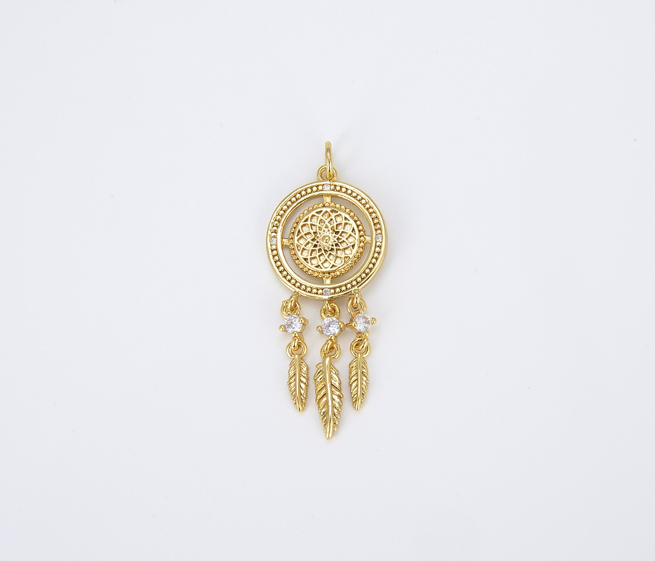 18K Gold Dream Catcher Charm Necklace Pendant Boho Charm for Etsy