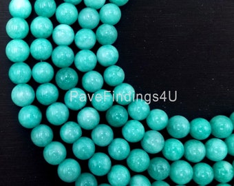 Fio de contas redondas lisas de jade tingidas de azul turquesa, 8 mm, 39,4 cm (15,5"), ORG149#48