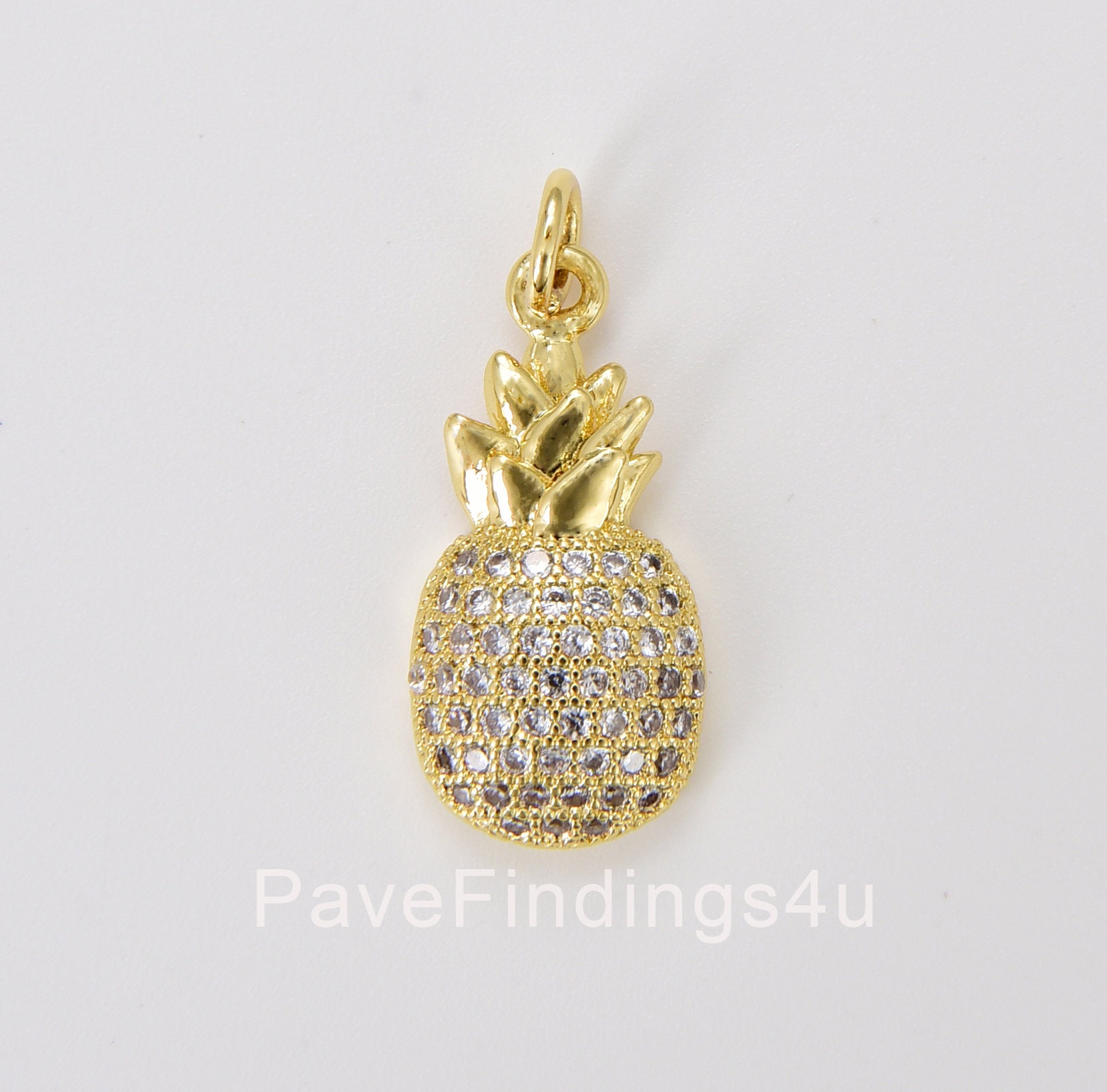 新品✨NEW TOP CHARM PINEAPPLE 18K Gold Small Pineapple Charm, CZ Micro Pave Pineapple Pendant