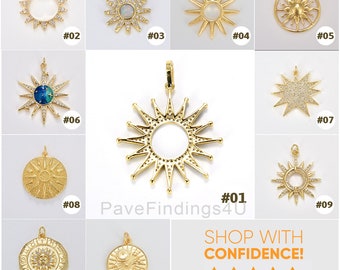 Gold Filled Star Celestial, North Star Charm, Star Solar Sun Charm, Celestial Pendant, Sun Ray Medallion, Sun Burst Pendant, CPBatch_70