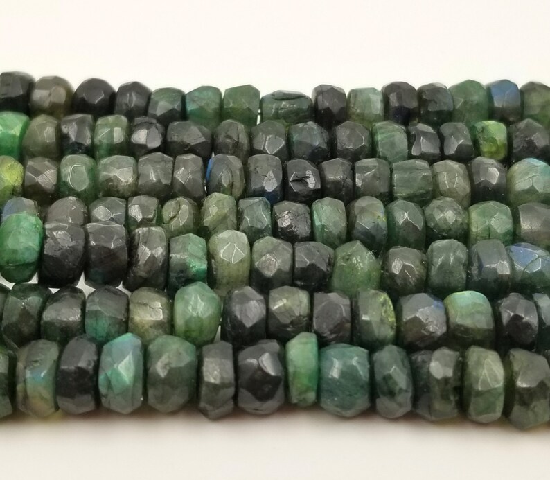 Bead Strand GS-PRP027-E51507 DIY Green Faceted Labradorite 7mm to 8mm Rondelle Bead Strand 8in Jewelry Making Gemstone Beads