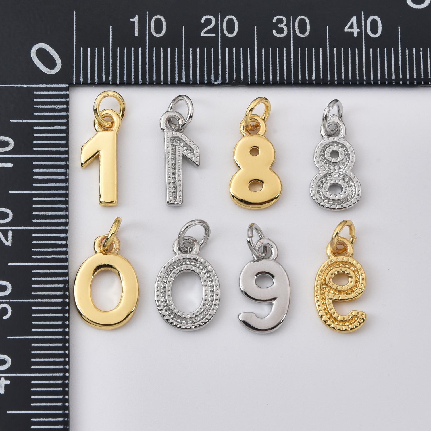 Gold Filled Number Charm Set 0–9, Minimalist Numeric Pendant for