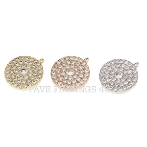 Coin Round Disc Charm, Micro Pave Cz Disc Charm, Gold/ Silver/ Rose Gold, 1/2pcs,15X13MM|CP270