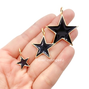 Ciondolo a forma di stella in smalto nero, ciondolo a forma di stella in smalto riempito d'oro su ottone, ciondolo a forma di stella nera e oro, collana con ciondolo, piccolo, medio, grande, CP681