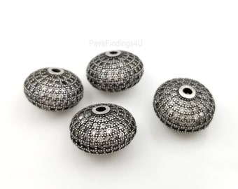 Antique Silver Rondelle Spacer Bead, Spacer Beads, Rondelle Beads, Cubic Zirconia, Brass Spacer Beads, 14X9mm, BD945