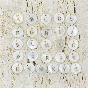 MOP Alphabet Letter Charm, Natural Shell Pearl Initial Beads in Gold Filled, Personalized Letter Charm for Necklace Bracelet Making, CP2138