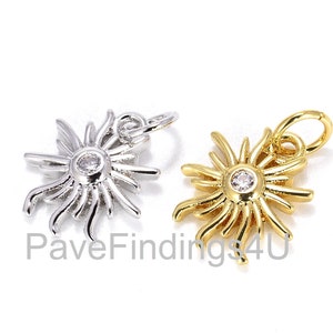 Delicato ciondolo/ciondolo a forma di raggio di sole, ciondolo a forma di stella con micro pavé di zirconi cubici in oro 18 carati, ciondolo a forma di sole, gioielli a forma di raggio di sole, 1/2/10 pezzi, 15 x 11 mm, CP429