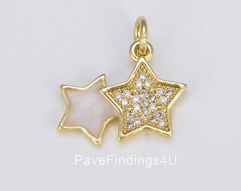 Dije de estrella delicado, colgante de estrella de oro de 18 quilates, estrella de concha de nácar para collares, pulseras, pendientes, suministros para bisutería, 17 x 15 mm, CP1551