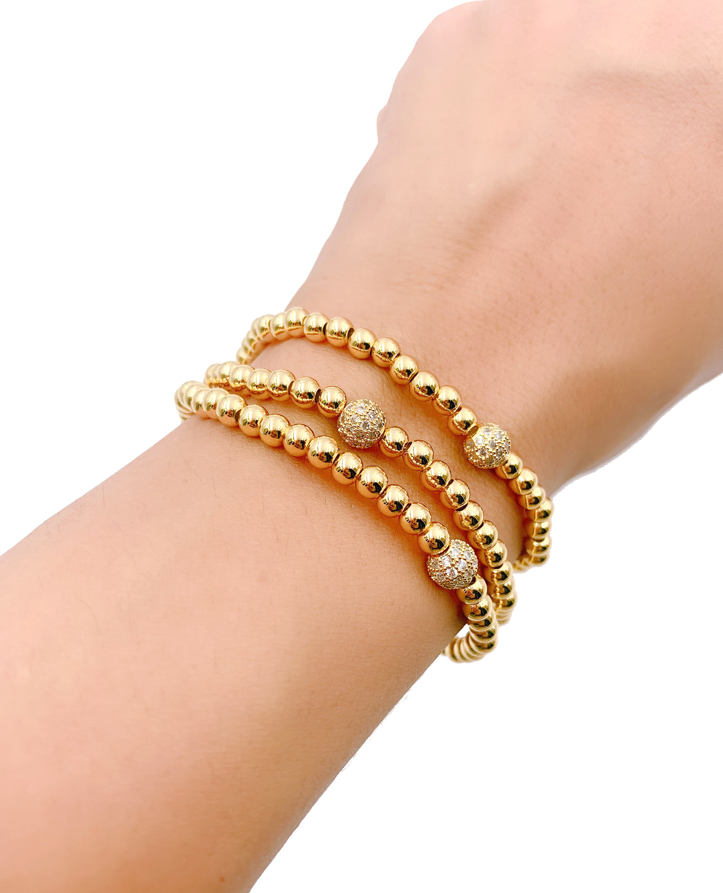 24K Gold Filled Beaded Bracelet with Round Ball Gold Ball Etsy