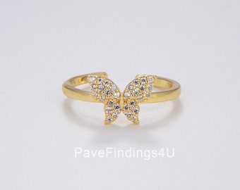 Dainty Butterfly Ring, Adjustable Gold Ring, Micro Pave CZ