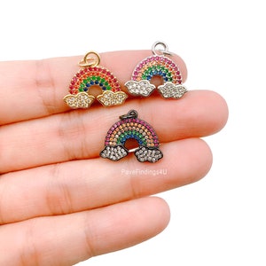 Ciondolo con ciondolo a forma di nuvola in oro 18 carati con micro pavé di zirconi cubici, per bracciale, collana, ciondolo arcobaleno, gioielli per bambini, 19 x 15 mm, CP845