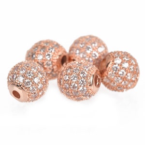 CZ Rose Gold Pave Round Ball, Micro Pave Rose Gold Shamballa Ball Beads, Cubic Zirconia, Rose Gold Pave Bead, 4/5/6/8/10/12/14/16mm