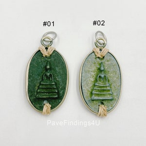 Carved Stone Thailand Sitting Buddha Charm, Yoga Charm, Antique Buddha Charm for Bracelet Necklace Jewelry Making Supply, 44x21mm, CP712