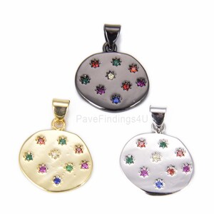 Ciondolo con ciondolo a disco d'oro CZ, collana a disco, ciondolo con moneta d'oro 14K, ciondolo con collana, braccialetto con ciondolo, zircone cubico, 23x18mm, CP859-E1204