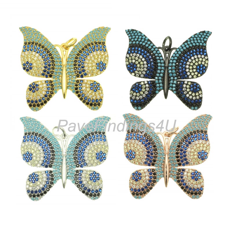 18K Gold Turquoise CZ BUTTERFLY Charm, Micro Pave CZ Butterfly P 18K Gold Turquoise CZ BUTTERFLY Charm, Micro Pave CZ Butterfly P