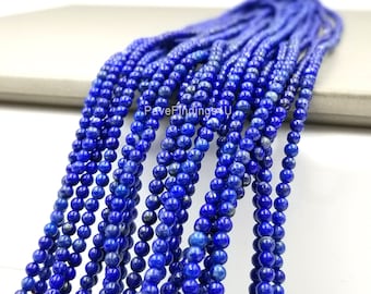 Cuentas redondas de lapislázuli azul profundo natural con matriz de pirita y calcita, de 3 mm, 4 mm y 5 mm, tira completa de 15,5" PRP827