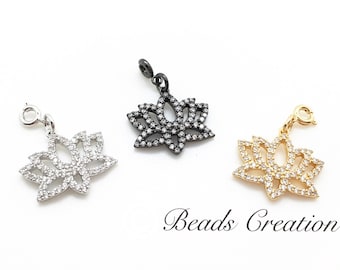LOTUS Charm Anhänger, CZ Micro Pave Lotus Blume Charms, Lotus Anhänger, Pave Lotus Bead, Yoga Charms, Halskette Armband Charme, 18x19mm |CP090