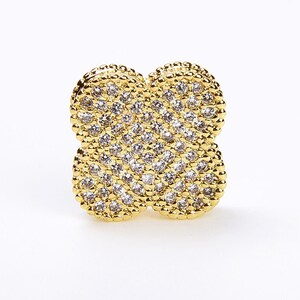 Gold Clover Bead, CZ Micro Pave Quatrefoil Clover Charm, CZ Micro Pave Clover Shape Beads Spacer, DIY, Jewelry Making, 13mm, BD649