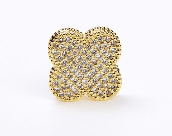 Cuenta de trébol dorado, dije de trébol de cuatro hojas con micro pavé de circonitas cúbicas, espaciador de cuentas con forma de trébol con micro pavé de circonitas cúbicas, bricolaje, fabricación de joyas, 13 mm, BD649