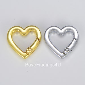 Chunky Gold Heart Spring Gate Ring Clasp, Push Gate Ring, Heart Clasp Charm Holder 18K Gold Clasp for Link Chain Connector, 22x21mm, CL498
