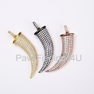 Ciondolo a forma di corno con zirconi cubici riempito in oro, ciondolo a forma di corno con zanna in micro zirconi cubici per la creazione di gioielli, orecchini, bracciale, collana, regalo CP260