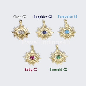 18K Gold Evil Eye Sunburst Charm, Boho Charm, Evil Eye Charm, Evil Eye Jewelry for Bracelet Necklace Jewelry Making Supply, CP1107