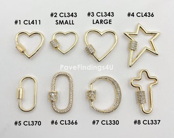 22K Gold Crescent Shape Cross Screw Small & Large Size Clear CZ Oval Rhodium Heart Gold Star Carabiner Micro Pave Clasp Jewelry Supplies