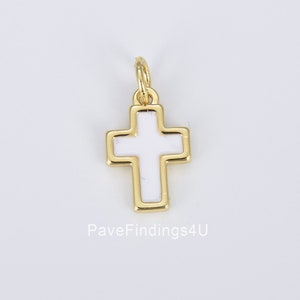 Ciondolo a forma di croce in oro 18 carati, croce in smalto bianco per bracciale, orecchini, collana, rosario, componente minimalista per gioielli religiosi, CP1422
