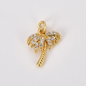 Palm Tree Charm, 18K Gold CZ Micro Pave Palm Tree Pendant, Cubic Zirconia, Hawaiian Charm, Tropical Tree Pendant, 13x10mm, CP252
