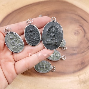Carved Stone Thailand Sitting Buddha Charm, Antique Buddha Charm, Rustic Buddha, Sitting Buddha, Buddha Necklace, 30x45mm, CP710