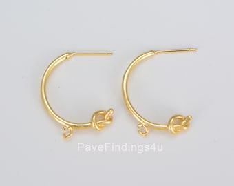 18K Gold Earwire, Earrings Hooks, Gold Knot Ear wires,  Gold Earrings, Earrings Jewelry Findings, Personalized Gift Jewelry, 25x24mm, ER058