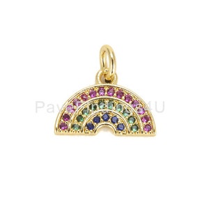 Colorful CZ Micro Pave Rainbow Charm, Cubic Zirconia Rainbow Pave Necklace Pendant Bracelet Charm Earring Charm in 18K Gold, CP616