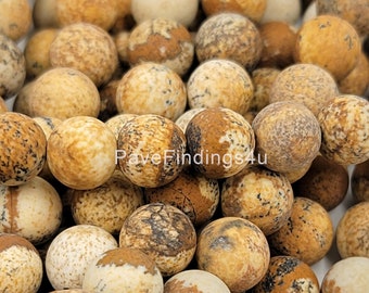 Picture Jasper Beads, Round Matte Gemstone,6mm 8mm 10mm Genuine Natural Frosted Brown Beige, 16" Full Strand GRN295