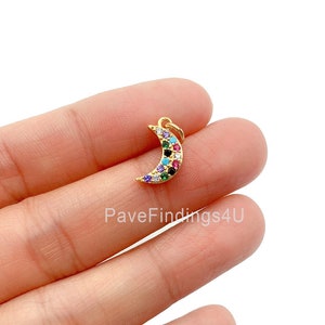 Crescent Moon 18K Gold Charm Pendant CZ, Moon Charm, Moon Pendant, Moon Necklace, Moon Jewelry, Cubic Zirconia, 13x8mm, CP895