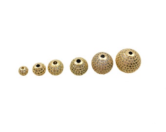 Round Ball Beads 18K Gold CZ Micro Pave Round Ball Beads Shamballa Ball Beads Cubic Zirconia CZ Pave Beads up-to 20mm BD051
