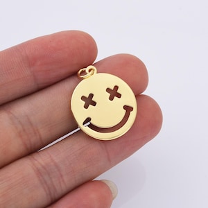 Gold Filled Smiley Emoji Face Charm, Emoji Charm Gold Smile Charm Pendant White Gold Face Charms Necklace Earring Bracelet Supply CP1277