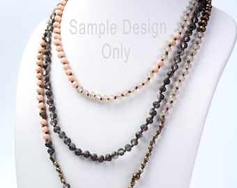 Handmade Knotted Necklace New Colors Long Hand Knotted Mixed Color Crystal Necklace Chain, Double Wrap Necklace, 60", 5x8mm, NK001