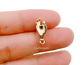 Okay Hand Symbol Charm, Unique 14K Gold OK Sign For Necklace Pendant Bracelet Earring Charm Jewelry Making, Hand Charm, 6mm, CP1207