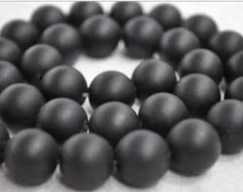 CLEARANCE- 8MM Matte Black Onyx Bead, AA Grade, Matte Finish Black Onyx Agate Bead, Smooth Round, 8mm, 1/10/25 strands, 15.5"