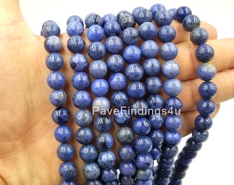 Cuentas de dumortierita azul 100 % natural, auténticas AAA, de 4 mm, 6 mm, 8 mm y 10 mm, tira de 15,5", GRN078