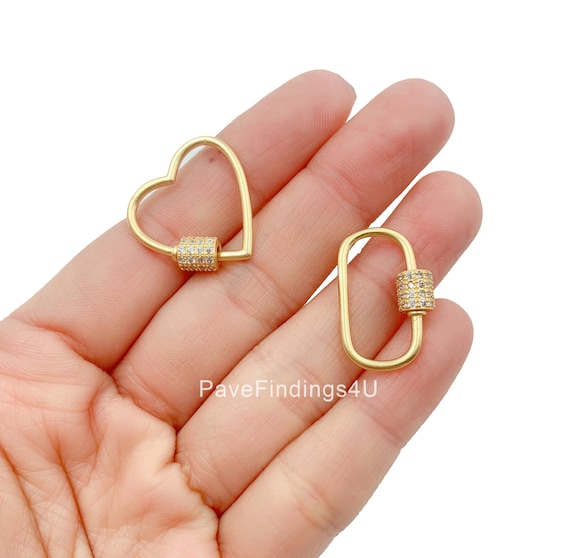 Heart CZ Pave Screw Clasp, Oval CZ Pave Screw Clasp, Carabiner Clasp, Bracelet Clasp, Screw Clasp, Cubic Zirconia, 23x23mm, CL392-E303