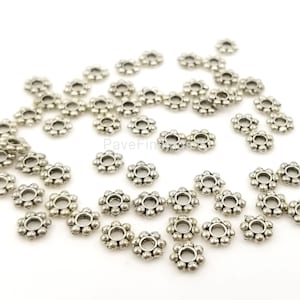 155pcs 4mm Daisy Spacers - Zilveren Daisy Spacers - Heishi Kralen, Spacer Kralen, 4mm Spacer Kralen - Disc Spacer Accent Bead, 8 inch PEW067
