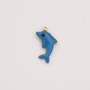 Gold Filled Dolphin Charm, Blue Enamel Ocean Animal Pendant in Stainless Steel for DIY Necklace Bracelet Jewelry Making, SCP124