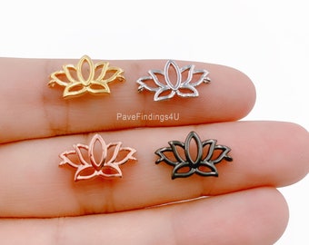 18K Gold Lotus Flower Filigree Connectors Pendants Charms Flower Bracelet Connector, 16x9mm, CN154