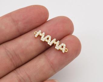 Gold Filled Mama Charm Connector, CZ Script Name Link, Dainty Bracelet Necklace Component, Jewelry Making Supply 23x6mm CN488