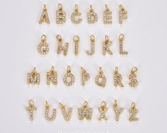 Initial Charms, CZ Pave Uppercase Initial Charms, Gold Filled Over Brass, 26 Letter Pendant Alphabet Charm Micro Pave Letter Charm CP482