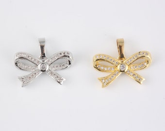 Zierlicher Bogen Knoten Charme, Gold Filled Ribbon Bogen Minimalistischer Anhänger für Halskette Armband Schmuck machen Versorgung, 19 x 11 mm,CP1941