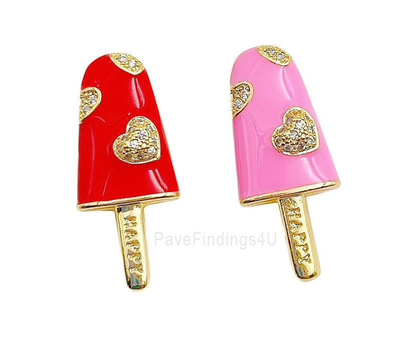 14K Gold Filled Happy Jewelry Pendant Craft Supplies CP1298 Pink Enamel Charm Necklace Bracelet Charm Sweet Charms Red Lollipop Charms