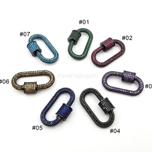 Colored Oval Screw Clasp CZ Micro Pave, Carabiner Clasp, Screw Clasp, Buckle Clasp, Interlocking Clasp, Oval Clasp, 29x17mm, CL364-E1205