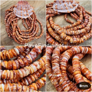 Orange Spiny Oyster Shell Bead Rondelle Shape, Gorgeous Natural Orange Color Spiny Oyster Shell Bead, High quality bead 8mm, PRP833A